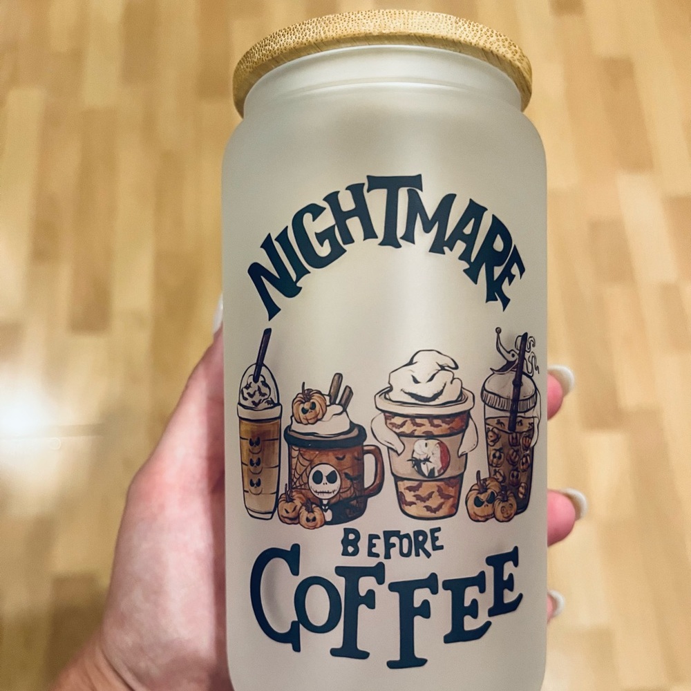 Nightmare Before Coffee 16oz Glass Cup